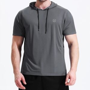 NELEUS Men's 2XL 2X‎ Hooded Short Sleeve Dry Fit Athletic Shirt Grey  Workout